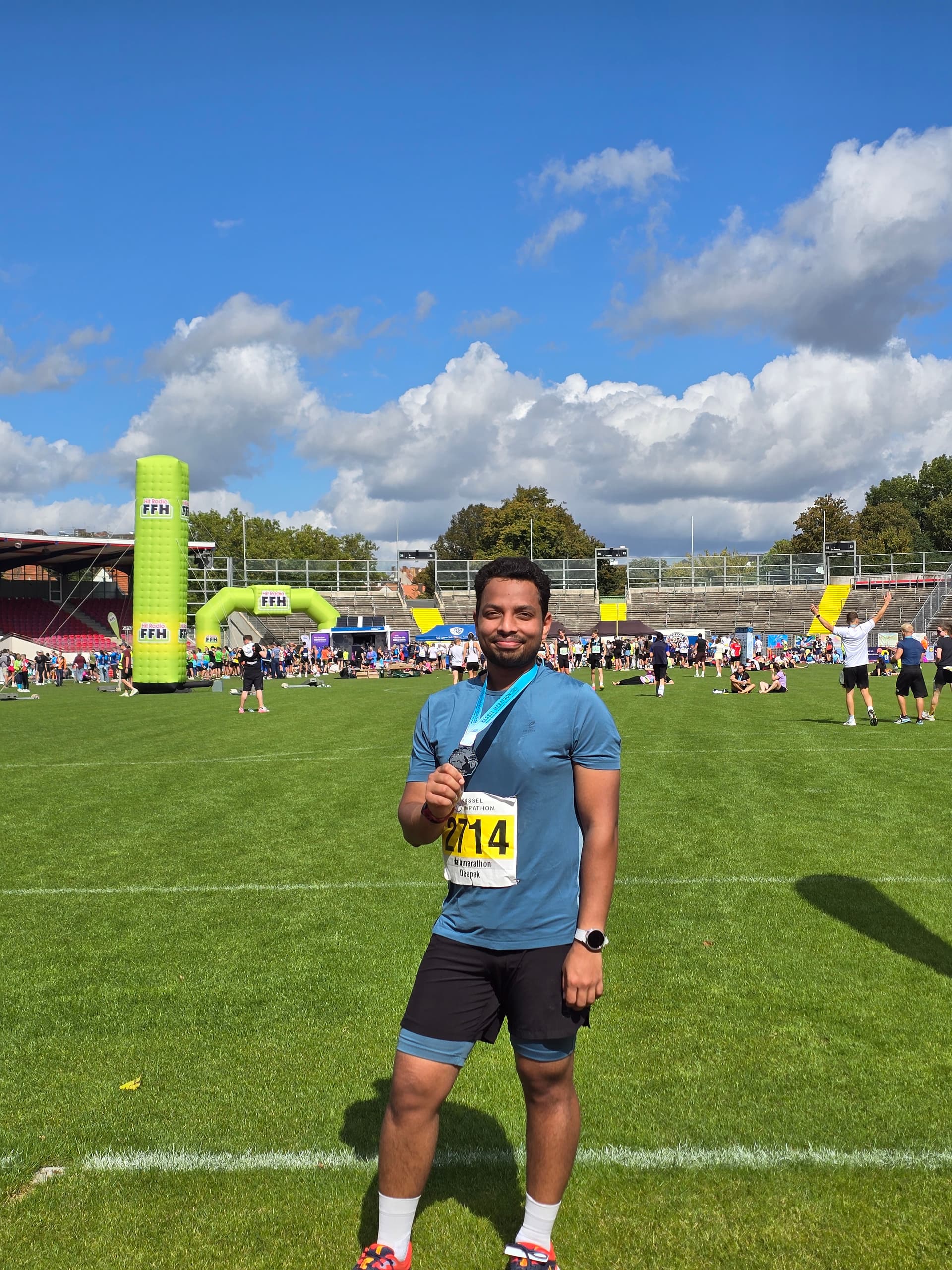 Half-marathon finishing with medal